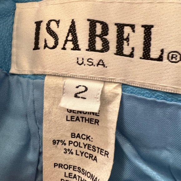 VINTAGE BLUE LEATHER ISABEL USA PANTS SLIGHT FLAIR LEGS W/SLITS. SIze 2 - Picture 12 of 14